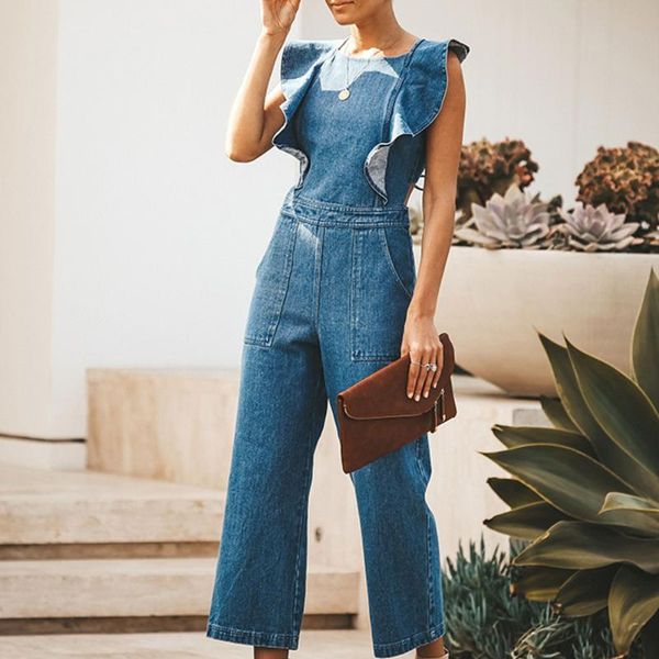 women's jumpsuits & rompers denim jumpsuit fashion sleeveless backless ruffles 2021 clothing summer vacation pocket playsuit female ove, Black;white
women's jumpsuits & rompers denim jumpsuit fashion sleeveless backless ruffles 2021 clothing summer vacation pocket playsuit female ove, Black;white