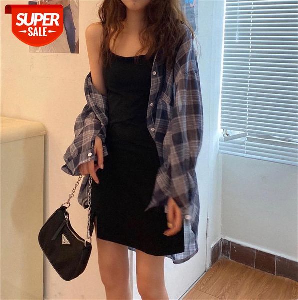 korean version of the split hem slim sling dress + all-match plaid sunscreen shirt #ob5n, Black
korean version of the split hem slim sling dress + all-match plaid sunscreen shirt #ob5n, Black