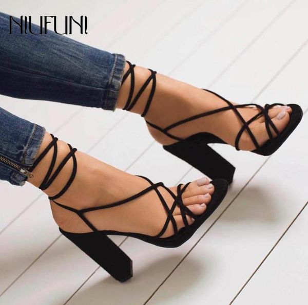ladies sandals women's shoes hollow ankle strap high heels thick with cross straps wear solid color women, Black
ladies sandals women's shoes hollow ankle strap high heels thick with cross straps wear solid color women, Black