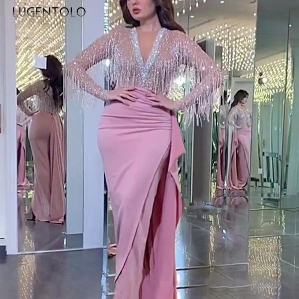 casual dresses lugentolo party dress women fashion long sleeve sequin tassel high waist v-neck sheath 2021 summer womens maxi, Black;gray
casual dresses lugentolo party dress women fashion long sleeve sequin tassel high waist v-neck sheath 2021 summer womens maxi, Black;gray
