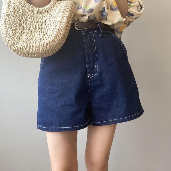 women's shorts yeeloca navy blue high waist denim women 2021 summer korean belt loose trousers casual wide leg a-line jeans, White;black 
women's shorts yeeloca navy blue high waist denim women 2021 summer korean belt loose trousers casual wide leg a-line jeans, White;black
