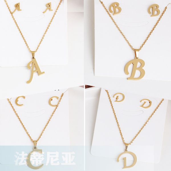 a-z letter pendant chain necklace with earrings stainless steel punk hip hop style fashion woman man's name 14k gold plated jewelry, Silver
a-z letter pendant chain necklace with earrings stainless steel punk hip hop style fashion woman man's name 14k gold plated jewelry, Silver