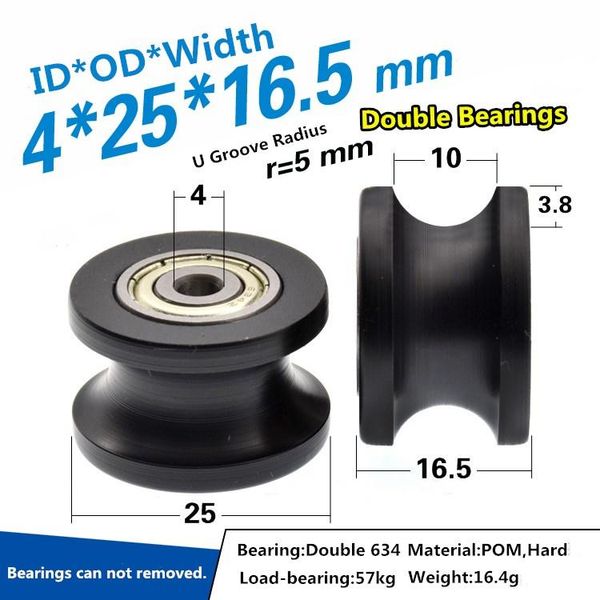 2pcs 4/5x25x16.5mm delrin dual bearing u groove pulley wheel sheave r5mm black color single rolling other door hardware
2pcs 4/5x25x16.5mm delrin dual bearing u groove pulley wheel sheave r5mm black color single rolling other door hardware