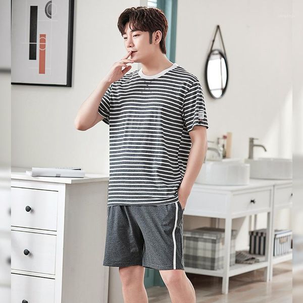 men's sleepwear summer cotton pajamas short-sleeved + shorts thin section home service suit casual striped loose round neck clothing, Black;brown
men's sleepwear summer cotton pajamas short-sleeved + shorts thin section home service suit casual striped loose round neck clothing, Black;brown