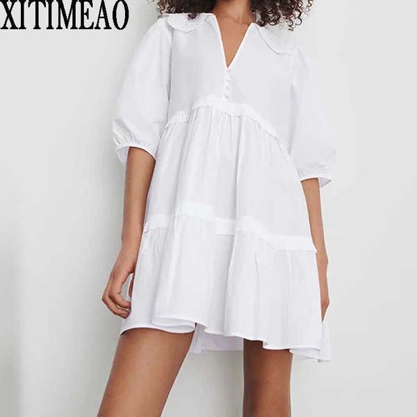 za women doll collar loose a-line middle sleeve mini skirt dresses female chic white xitimeao 210604, Black;gray
za women doll collar loose a-line middle sleeve mini skirt dresses female chic white xitimeao 210604, Black;gray