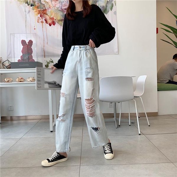 women's jeans moda feminina ankle-length pants zipper scratched ripped loose straight vintage high waisted skinny clothing, Blue
women's jeans moda feminina ankle-length pants zipper scratched ripped loose straight vintage high waisted skinny clothing, Blue