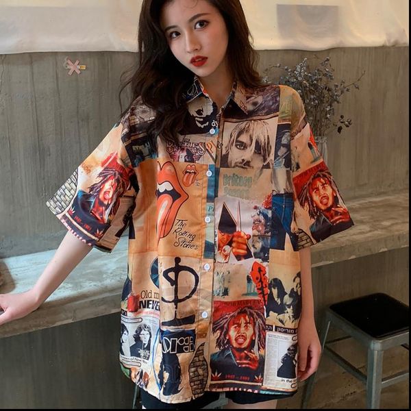 retro vintage french short sleeved women blouses summer korean style hip hop fashion loose fit, White 
retro vintage french short sleeved women blouses summer korean style hip hop fashion loose fit, White