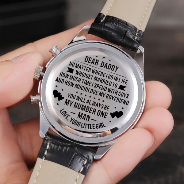 wristwatches "to my dad-luxury sports carving waterproof watch i will always be your little boy ", Slivery;brown
wristwatches "to my dad-luxury sports carving waterproof watch i will always be your little boy ", Slivery;brown