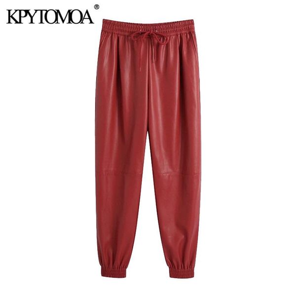 women fashion faux leather jogging pants vintage high elastic waist drawstring female ankle trousers mujer 210416, Black;white
women fashion faux leather jogging pants vintage high elastic waist drawstring female ankle trousers mujer 210416, Black;white