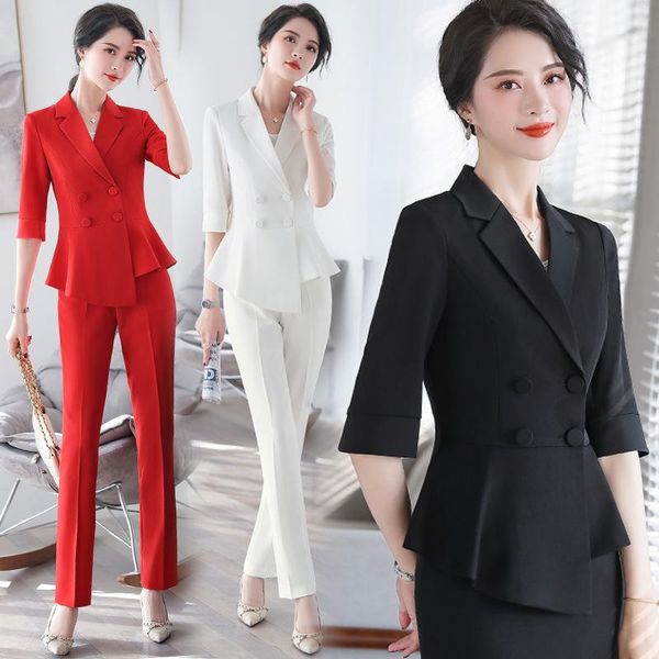 women's two piece pants fashion suit 2021 set casual lady business attire elegant button double long sleeve blazer jacket ww5041, White
women's two piece pants fashion suit 2021 set casual lady business attire elegant button double long sleeve blazer jacket ww5041, White