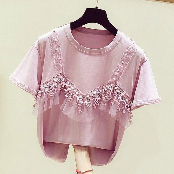women's t-shirt 2021 korean version fake two-piece cotton female lace beaded stitching round neck short-sleeved woment-shirt, White
women's t-shirt 2021 korean version fake two-piece cotton female lace beaded stitching round neck short-sleeved woment-shirt, White