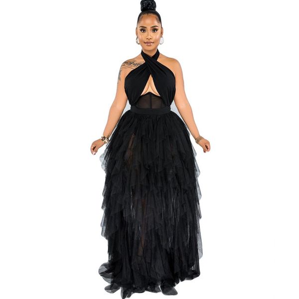 women solid halter neck open back mesh floor length maxi dress plus size club party long dresses women's clothing, Black
women solid halter neck open back mesh floor length maxi dress plus size club party long dresses women's clothing, Black