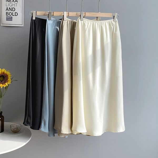 skirts 2021 soft satin woman long summer elastic waist female midi elegant a-line solid color jupe femme for minimalist r8c8, Black
skirts 2021 soft satin woman long summer elastic waist female midi elegant a-line solid color jupe femme for minimalist r8c8, Black