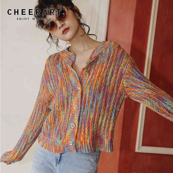 autumn colorful sweater cardigan women long sleeve button up rainbow knitted korean fashion 210427, White;black
autumn colorful sweater cardigan women long sleeve button up rainbow knitted korean fashion 210427, White;black