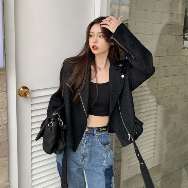 version of autumn high sense small fragrance jacket short coat motorcycle jacket, Black;brown
version of autumn high sense small fragrance jacket short coat motorcycle jacket, Black;brown