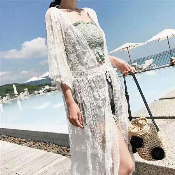 women's swimwear fashion seaside holiday portia korean loose embroidery lace bikini blouse sunscreen medium length cardigan kaftan robe, White;black
women's swimwear fashion seaside holiday portia korean loose embroidery lace bikini blouse sunscreen medium length cardigan kaftan robe, White;black