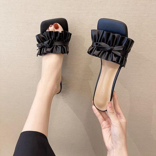 slippers fairy wind pleated sandals for women 2021 summer bow lady square head thin heel gentle high 35-39, Black
slippers fairy wind pleated sandals for women 2021 summer bow lady square head thin heel gentle high 35-39, Black