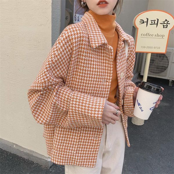 women's wool & blends houndstooth tweed women coat thick 2021 winter autumn loose korean casual turndown collar jacket, Black
women's wool & blends houndstooth tweed women coat thick 2021 winter autumn loose korean casual turndown collar jacket, Black