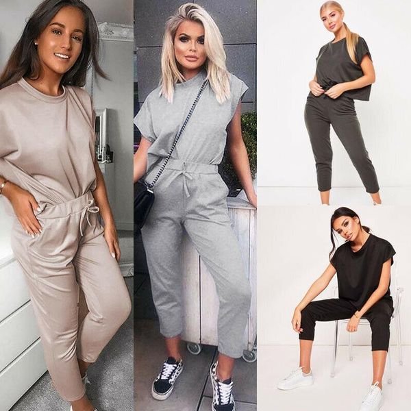 women's two piece pants women ladies fashion casual summer solid clothing suit tracksuit t shirt cropped trousers sets sport wear, White
women's two piece pants women ladies fashion casual summer solid clothing suit tracksuit t shirt cropped trousers sets sport wear, White