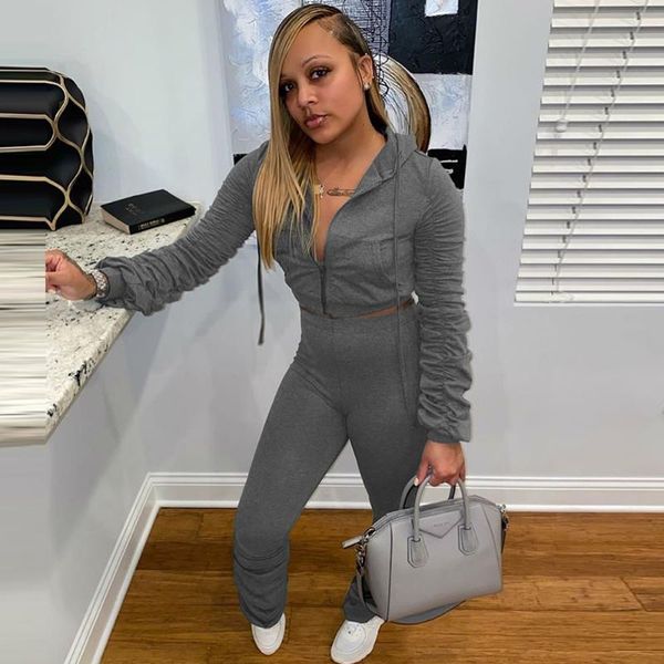 women's two piece pants tracksuit pant suit hooded ruched long sleeve crop sweatshirt and stacked sweatpant jogger athleisure sets, White 
women's two piece pants tracksuit pant suit hooded ruched long sleeve crop sweatshirt and stacked sweatpant jogger athleisure sets, White