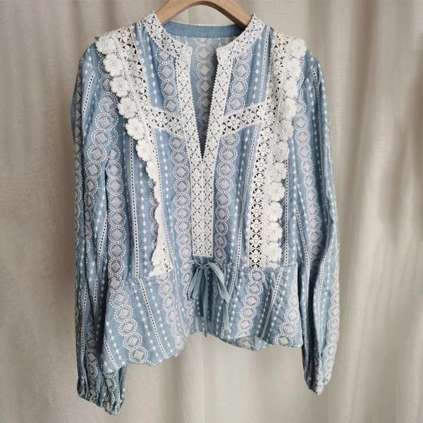 women's blouses & shirts jastie blue chic patchwork lace embroidered blouse 2021 autumn v-neck puff sleeve french women blusas, White
women's blouses & shirts jastie blue chic patchwork lace embroidered blouse 2021 autumn v-neck puff sleeve french women blusas, White