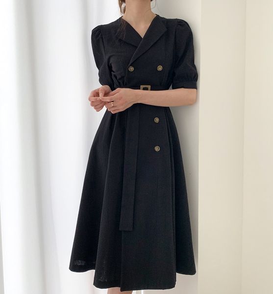 casual dresses korean women summer high waist double breasted puff sleeve lace up elegant long vm2z, Black;gray
casual dresses korean women summer high waist double breasted puff sleeve lace up elegant long vm2z, Black;gray