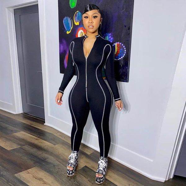 women's jumpsuits & rompers 2021 summer female zipper long sleeve line hip sports jumpsuit women fitness slim bodysuit womens, Black;white
women's jumpsuits & rompers 2021 summer female zipper long sleeve line hip sports jumpsuit women fitness slim bodysuit womens, Black;white