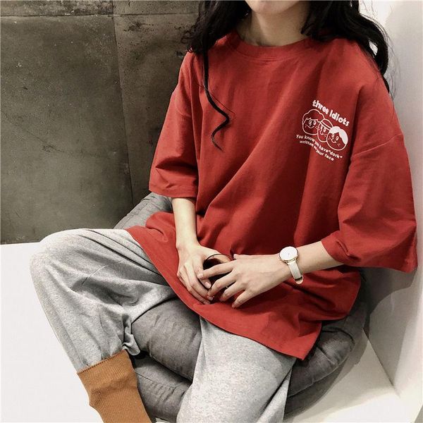 women's t-shirt lazy style cec loose fitting short sleeve for women 2021 student's fashion in south korea, White
women's t-shirt lazy style cec loose fitting short sleeve for women 2021 student's fashion in south korea, White