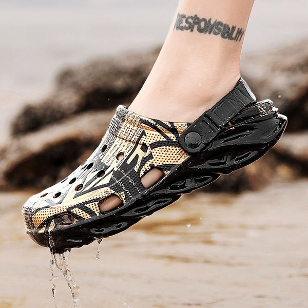 men sandals breathable thick-soled non-slip beach shoes fashionable garden wooden water shoes on foot wading home slippers 40-45, Black
men sandals breathable thick-soled non-slip beach shoes fashionable garden wooden water shoes on foot wading home slippers 40-45, Black