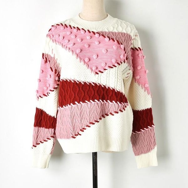 women sweater 2021 autumn splicing thick needle hair bulb knitted fashion casual pullover women's sweaters, White;black
women sweater 2021 autumn splicing thick needle hair bulb knitted fashion casual pullover women's sweaters, White;black