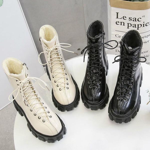 boots rimocy women's patent leather warm plush motorcycle autumn winter fashion thick platform lace up ankle female shoes, Black
boots rimocy women's patent leather warm plush motorcycle autumn winter fashion thick platform lace up ankle female shoes, Black