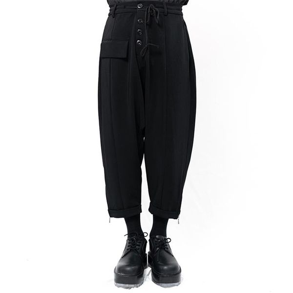 men's pants yamamoto style casual capris harun button placket deep crotch classic hem zipper, Black
men's pants yamamoto style casual capris harun button placket deep crotch classic hem zipper, Black