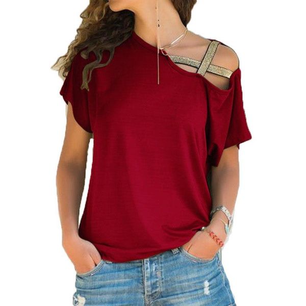 summer style oblique shoulder cross irregular short-sleeved t-shirt solid color women's sleeve loose female, White
summer style oblique shoulder cross irregular short-sleeved t-shirt solid color women's sleeve loose female, White