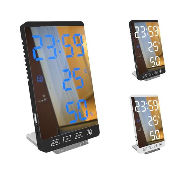 other clocks & accessories led digital mirror alarm clock press button lcd temperature humidity display usb output port table
