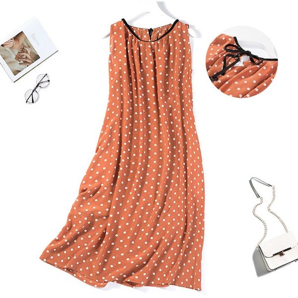 dress women's 100% pure silk long dress vintage orange dots sleeveless with pockets jn357, Black;gray
dress women's 100% pure silk long dress vintage orange dots sleeveless with pockets jn357, Black;gray