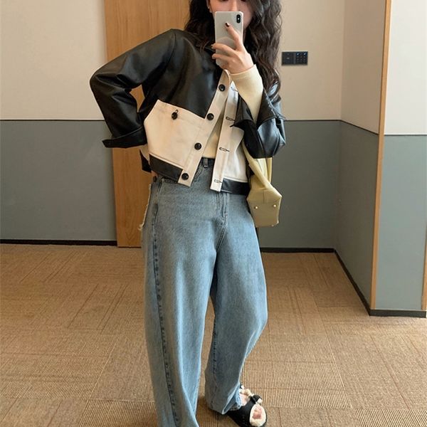 ren xiaoyi contrast color short locomotive leather coat autumn women's 2021 new korean design sense minority, Black
ren xiaoyi contrast color short locomotive leather coat autumn women's 2021 new korean design sense minority, Black