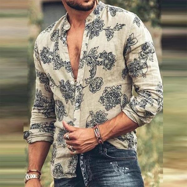 men's casual shirts 2021 autumn shirt men vintage floral printed slim long sleeve spring fashion buttoned lapel streetwear, White;black
men's casual shirts 2021 autumn shirt men vintage floral printed slim long sleeve spring fashion buttoned lapel streetwear, White;black