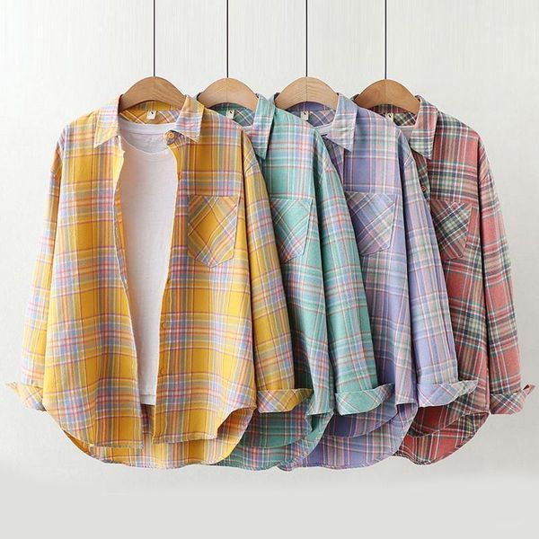 women's blouses & shirts jmprs spring women shirt three quarter sleeve plaid vintage oversize korean blouse pure cotton harajuku female, White
women's blouses & shirts jmprs spring women shirt three quarter sleeve plaid vintage oversize korean blouse pure cotton harajuku female, White