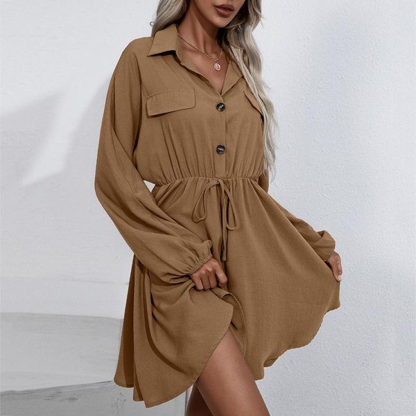 women's swimwear women long sleeve dress solid color autumn drawstring mini casual v neck single breasted slim elastic waist vestidos, White;black
women's swimwear women long sleeve dress solid color autumn drawstring mini casual v neck single breasted slim elastic waist vestidos, White;black