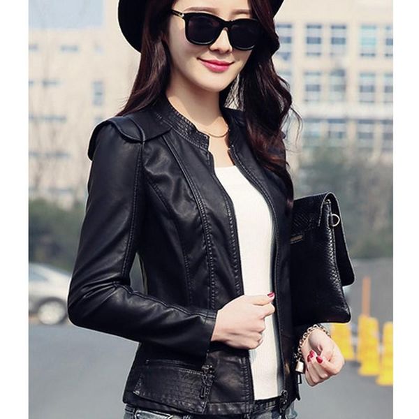 women's leather & faux autumn fashion trendy washed pu jacket short slim long sleeve stand collar padded shoulder, Black
women's leather & faux autumn fashion trendy washed pu jacket short slim long sleeve stand collar padded shoulder, Black
