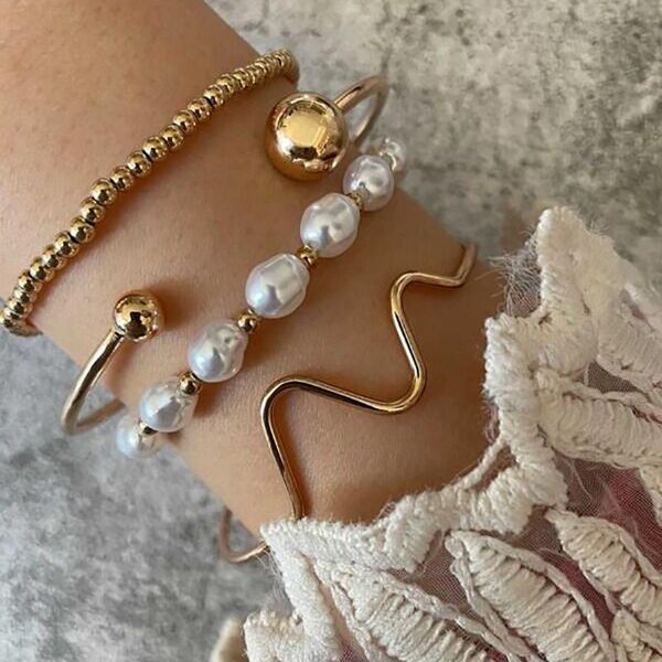 link, chain 2021 vintage baroque charm imitation pearl bracelet bangle for women armband chunky bracelets friend couple jewelry gift, Black
link, chain 2021 vintage baroque charm imitation pearl bracelet bangle for women armband chunky bracelets friend couple jewelry gift, Black