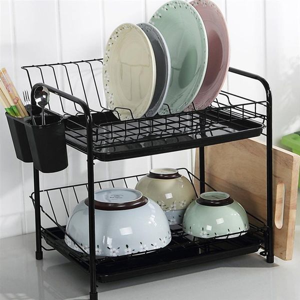 kitchen storage & organization double-layer dish drying rack plate drainer shelf holder cup cutlery drain utensil tableware organizer 
kitchen storage & organization double-layer dish drying rack plate drainer shelf holder cup cutlery drain utensil tableware organizer