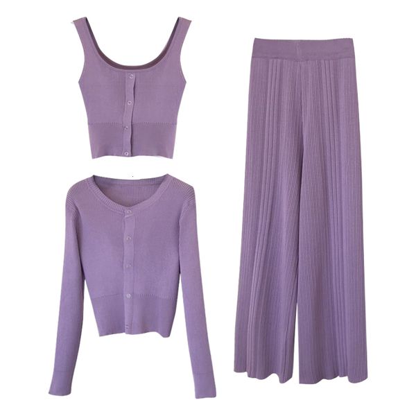 women's tracksuits autumn women knitted sets fashion solid single breasted suits long-sleeved cardigans & camisole wide leg pants, Gray
women's tracksuits autumn women knitted sets fashion solid single breasted suits long-sleeved cardigans & camisole wide leg pants, Gray