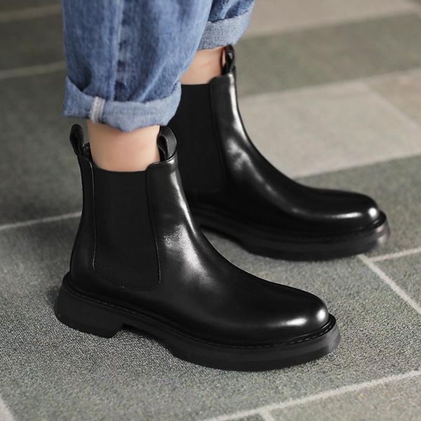 boots 2021 winter youth european and american style layer cowhide round toe flat fashion, Black
boots 2021 winter youth european and american style layer cowhide round toe flat fashion, Black