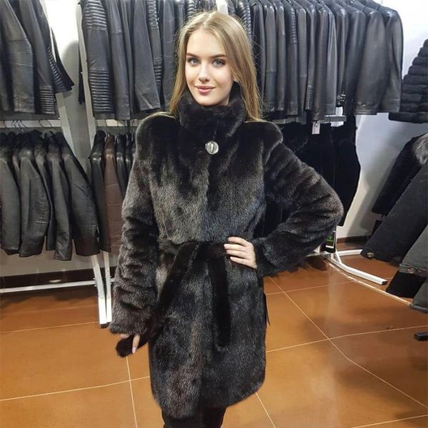 women's fur & faux 100% natural mink coat real jacket with belt 2021 autumn winter fashion warm overcoat, Black
women's fur & faux 100% natural mink coat real jacket with belt 2021 autumn winter fashion warm overcoat, Black