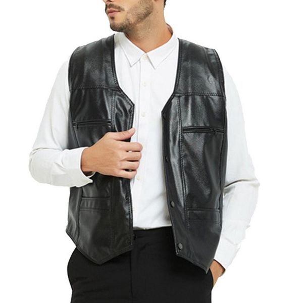 men's vests leather men sleeveless jackets pu vest streetwear punk pocket button black motorcycle waistcoat coats, Black;white
men's vests leather men sleeveless jackets pu vest streetwear punk pocket button black motorcycle waistcoat coats, Black;white