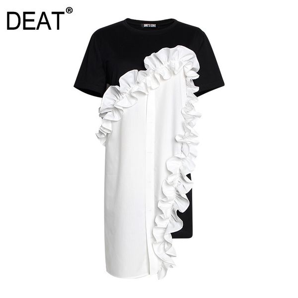 dear summer women clothes round neck half sleeves ruffles patchwork contrast colors t-shirt dress female we95001l 210428, Black;gray
dear summer women clothes round neck half sleeves ruffles patchwork contrast colors t-shirt dress female we95001l 210428, Black;gray