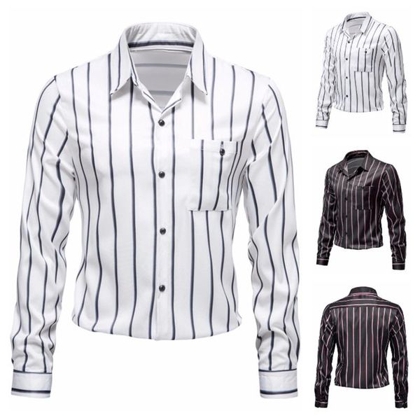 men's casual shirts striped shirt fall winter polyester cotton blend loose lapel long sleeve male blouse social dress, White;black
men's casual shirts striped shirt fall winter polyester cotton blend loose lapel long sleeve male blouse social dress, White;black