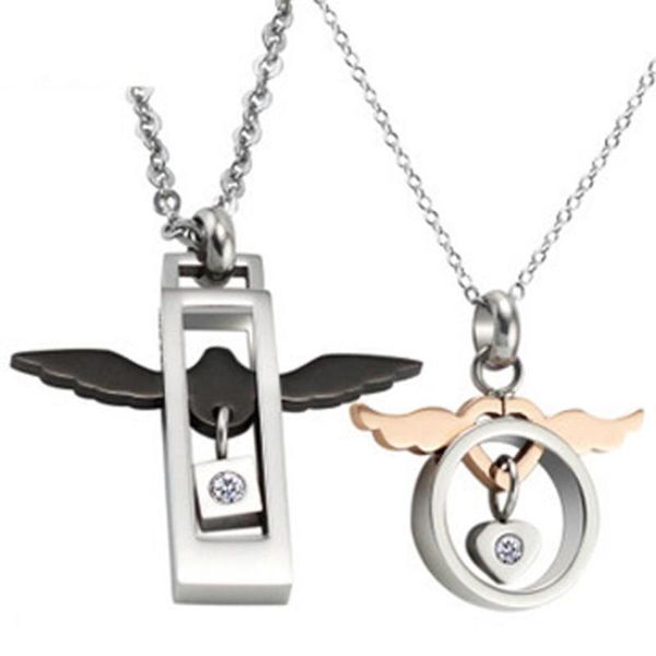 pendant necklaces fashion diamante couple necklace love of angel delicate titanium steel, Silver
pendant necklaces fashion diamante couple necklace love of angel delicate titanium steel, Silver