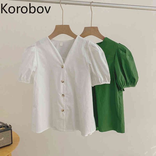 korobov new fashion v neck puff sleeve women blouses vintage elegant female shirts korean single breasted blusas mujer 210430, White
korobov new fashion v neck puff sleeve women blouses vintage elegant female shirts korean single breasted blusas mujer 210430, White